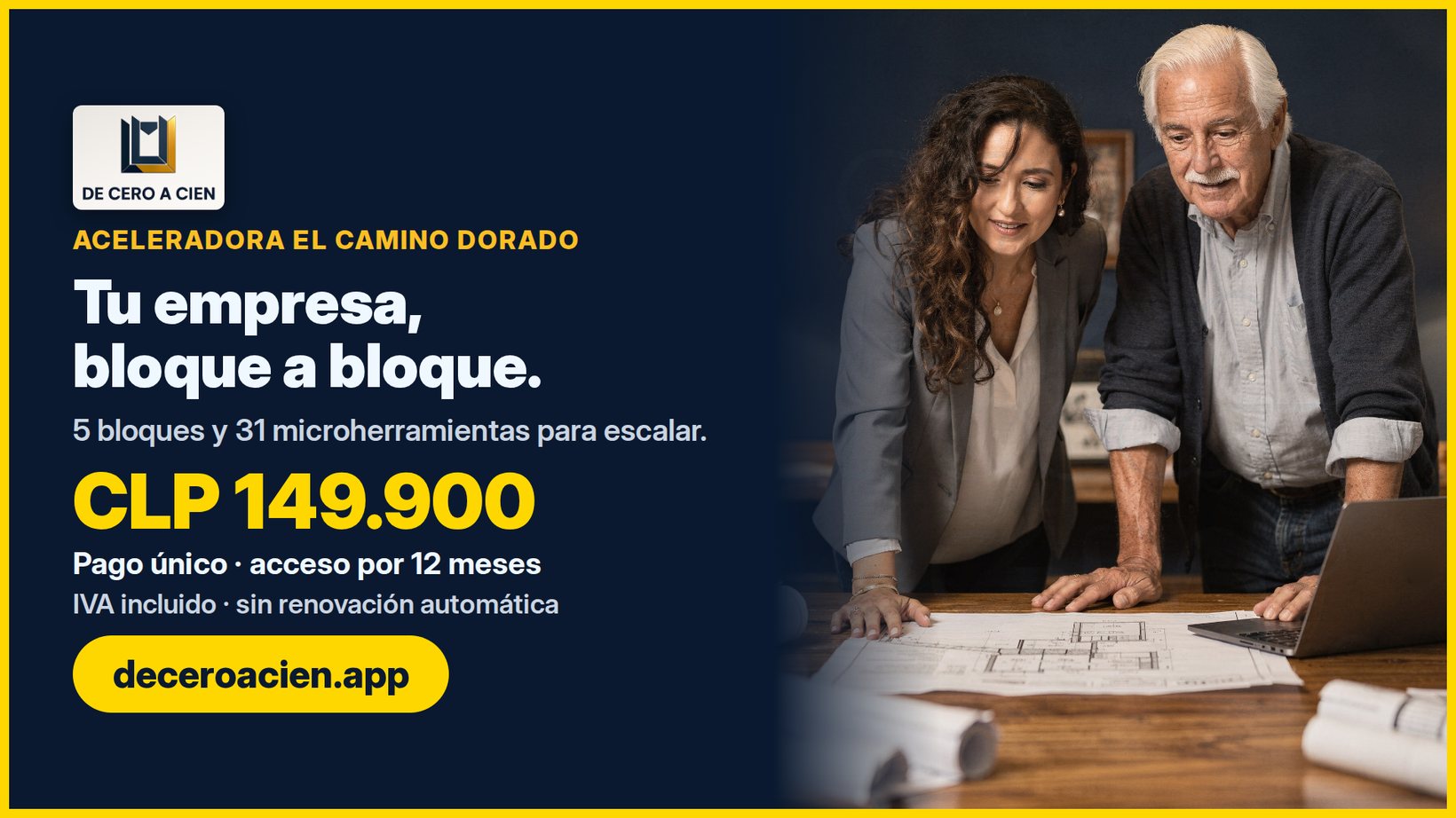 Aceleradora El Camino Dorado: Tu empresa, bloque a bloque. CLP 149.900.